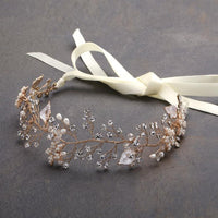 Marielle Headbands Hand Painted Bridal Ribbon Headband with Leaves