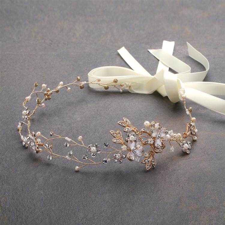 Marielle Headbands Handmade Bridal Headband with Painted Gold Vines