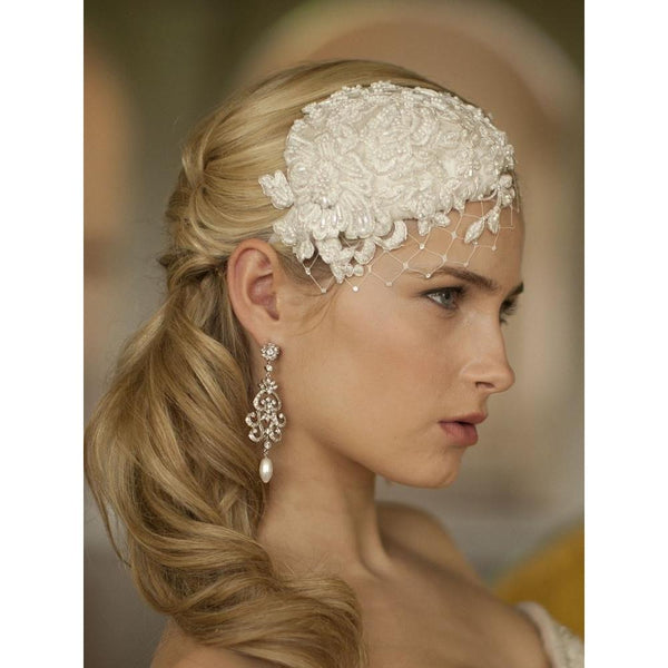 Marielle Headbands Retro Lace and Silk Cocktail Hat with Netting