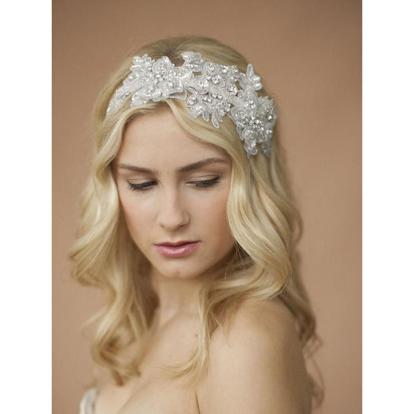 Marielle Headbands Sculptured Beaded Lace Headband with Crystals
