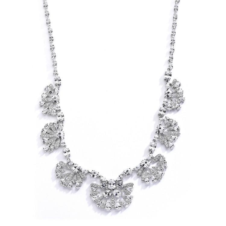 Marielle Jewelry Art Deco "Fan" Design Cubic Zirconia Wedding Necklace