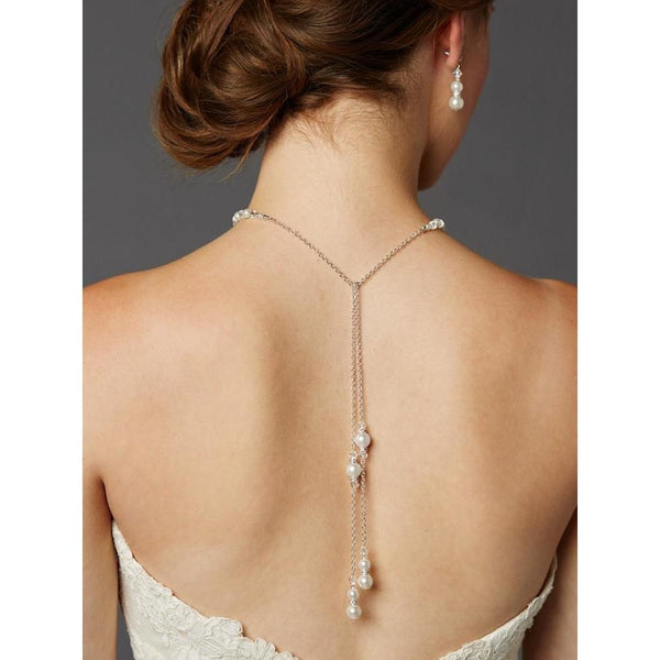Marielle Jewelry Handmade Adjustable Pearl Back Necklace with Lariat Dangles -