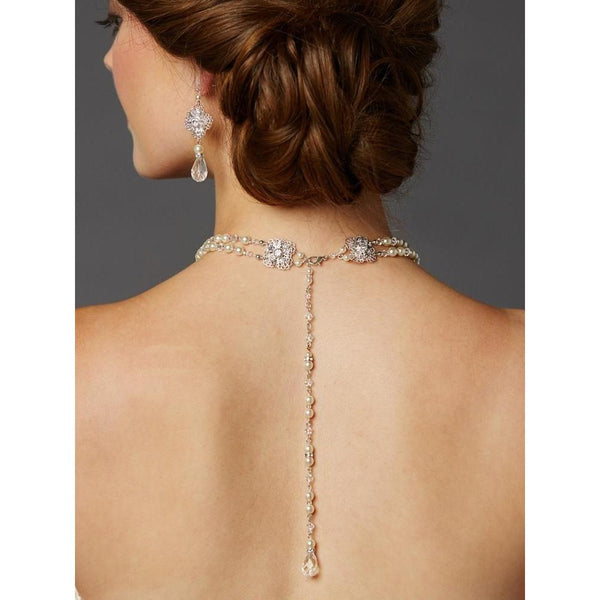 Marielle Jewelry Pearl and Filigree 2-Row Bridal Back Necklace