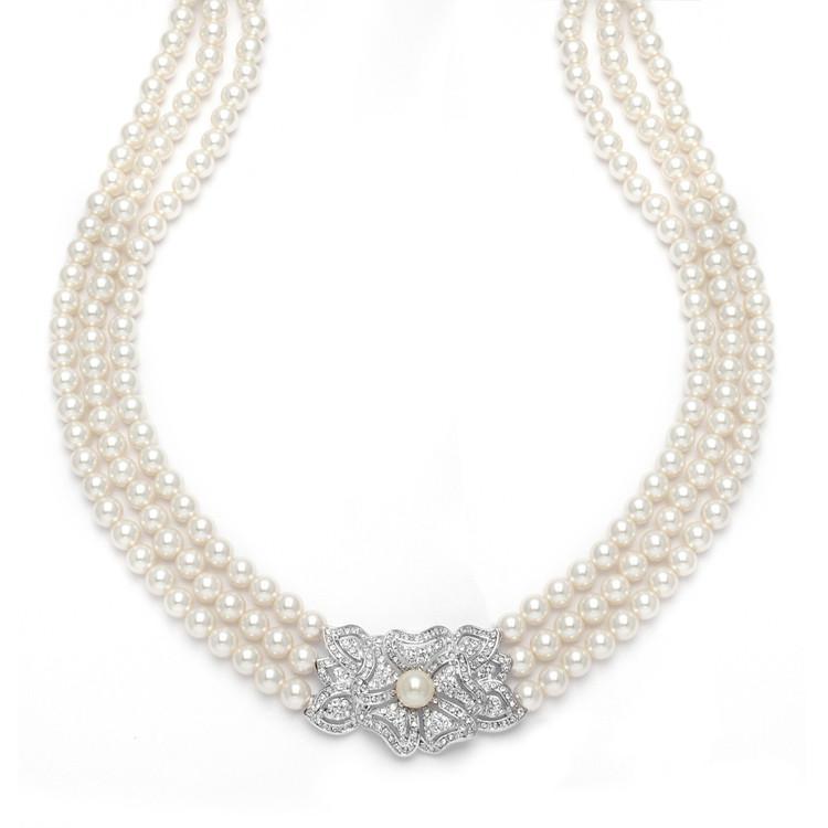Triple row pearl necklace sale