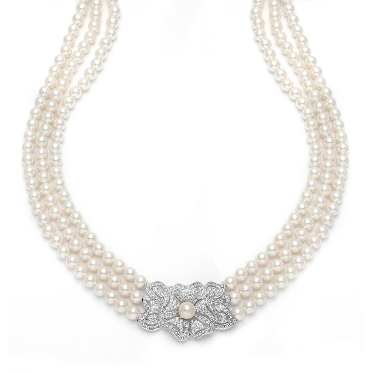 Triple Florial Gorgeous White/Black Pearl Necklace Set