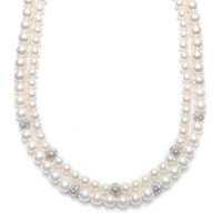 Marielle Necklaces Double Strand Ivory Pearl Necklace w. Pave Stones