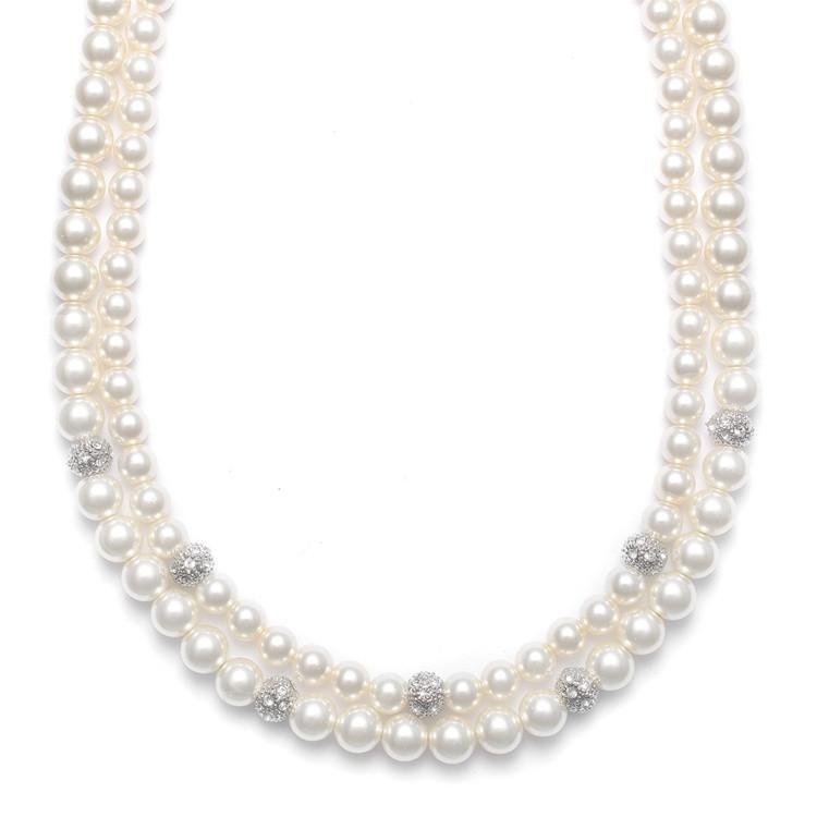 Marielle Necklaces Double Strand Ivory Pearl Necklace w. Pave Stones