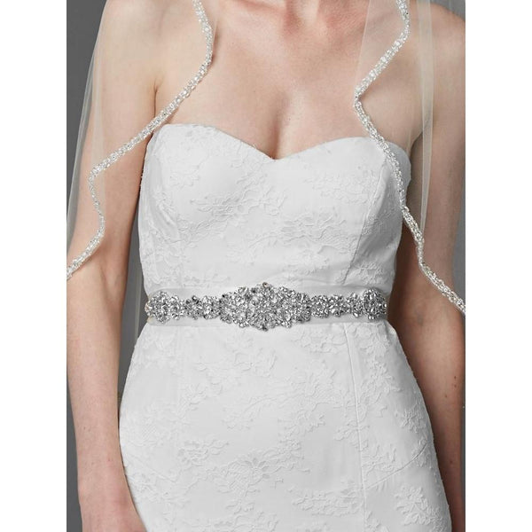 Marielle Sash Bejeweled Bridal Sash with Breathtaking Genuine Crystal Applique