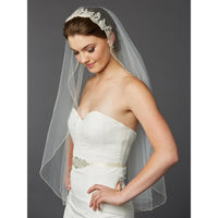 Marielle Veils Beaded Fingertip Veil with Embroidered Silver Lace Applique