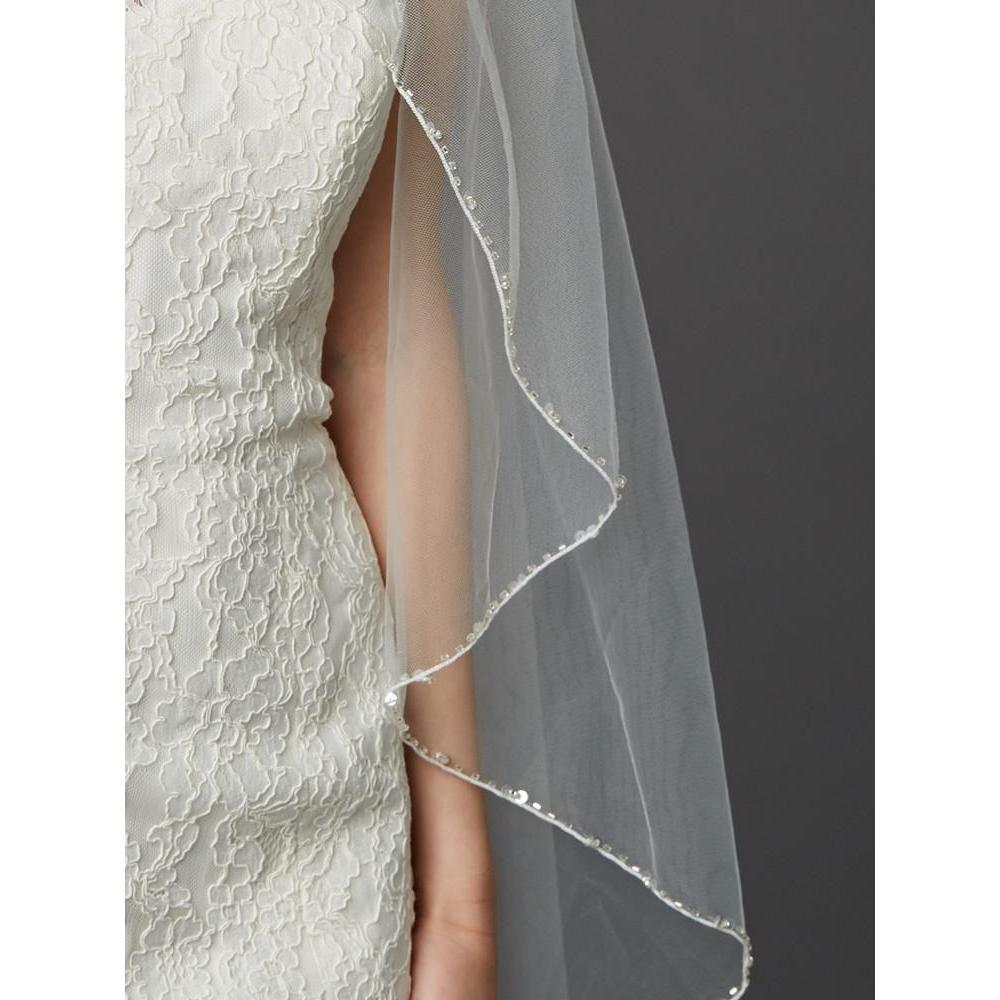 Marielle Veils Copy of Gardenia One Tier Bridal Veil with Beaded Lace Top