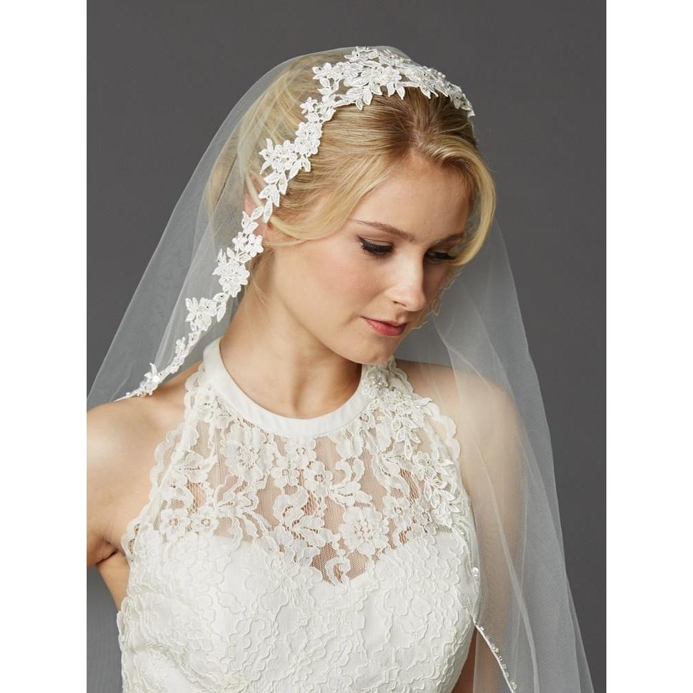 One Blushing Bride Extra Long Royal Wedding Veil, Single Tier Raw Edge Bridal Veil Ivory / Royal 120