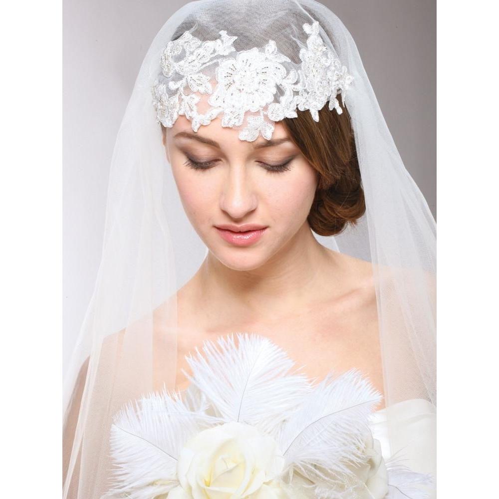 Marielle Veils Renaissance Beaded Lace Applique Juliet Veil