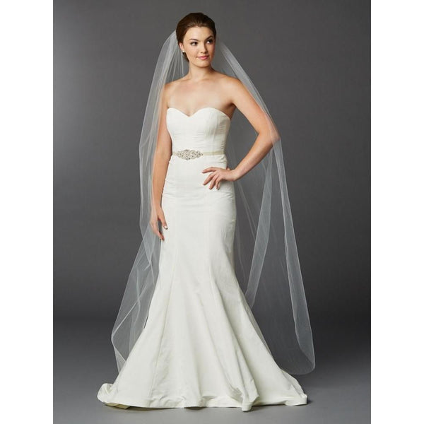 Marielle Viels Chapel or Floor Length Single Layer Cut Edge Veil