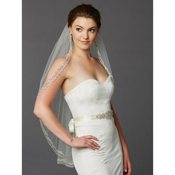 Marielle Viels Glamorous Beaded Swarovski Crystal Bridal Veil