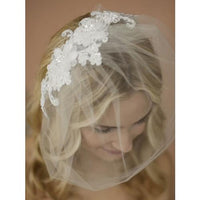 Marielle Viels Handmade Tulle Birdcage Blusher Veil with Double Flower Lace Applique