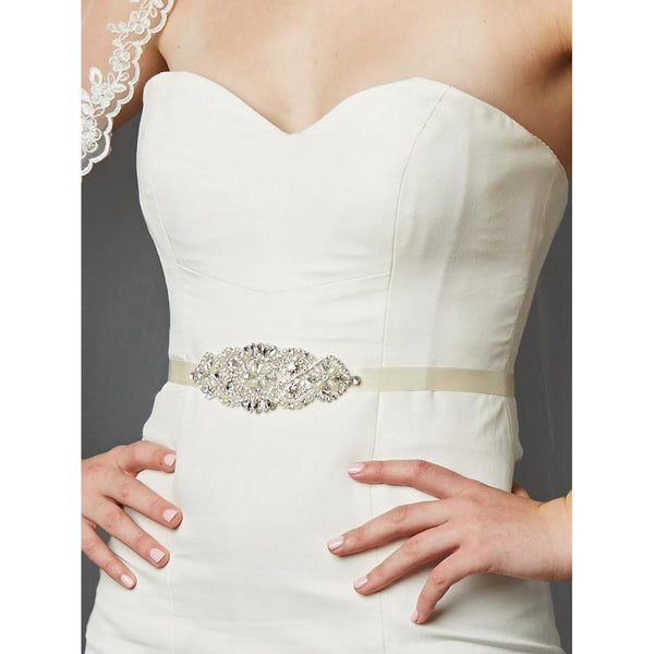 Your Bride Box Crystal and Pearl Vintage Applique Bridal Sash or Side Headband