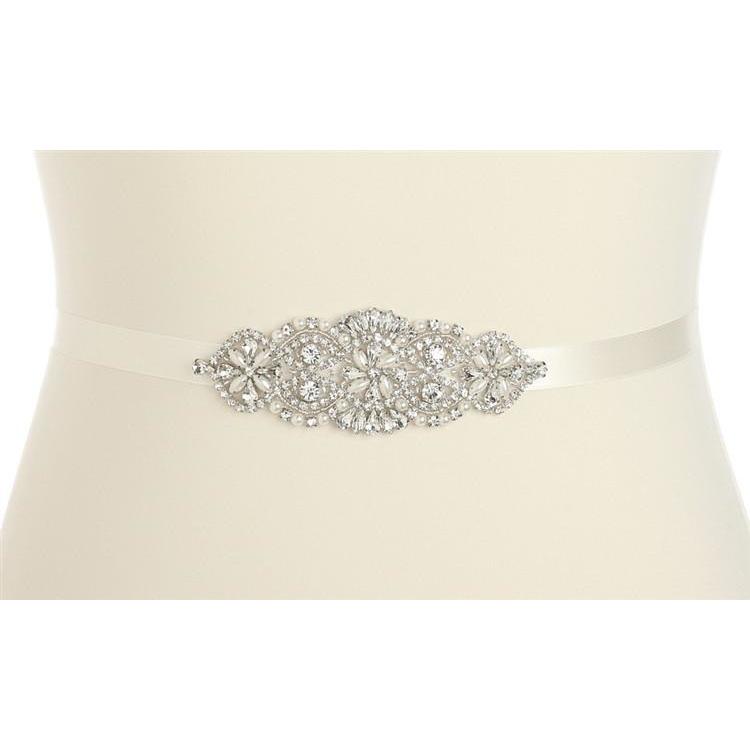 Your Bride Box Crystal and Pearl Vintage Applique Bridal Sash or Side Headband